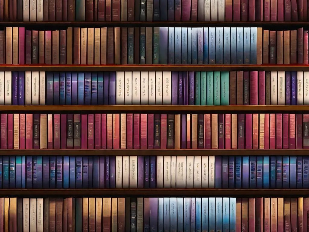 Descrição da imagem: Um close de uma estante de livros cheia com 12 emocionantes romances de suspense. Os livros estão arranjados de forma a criar um padrão intrigante, com seus títulos visíveis e cativantes. A iluminação lança uma sombra misteriosa, aumentando a sensação geral de suspense e antecipação.