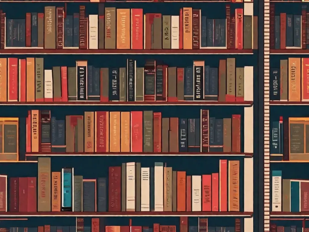 Descrição da imagem: Um close-up de uma estante de livros repleta de thrillers literários cheios de suspense. Os livros estão arrumados de forma organizada, com seus títulos intrigantes visíveis, criando uma exibição tentadora de histórias envolventes. A imagem captura a antecipação e a emoção de mergulhar nesses livros cativantes que prometem manter os leitores