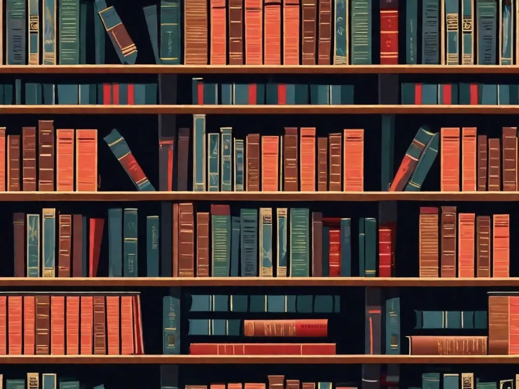 Descrição da Imagem: Um close-up de uma estante de livros misteriosa, repleta de romances de suspense arrepiantes. O ambiente com pouca iluminação cria uma atmosfera sinistra, destacando a antecipação e a emoção que aguardam os leitores nas páginas dessas empolgantes obras literárias.