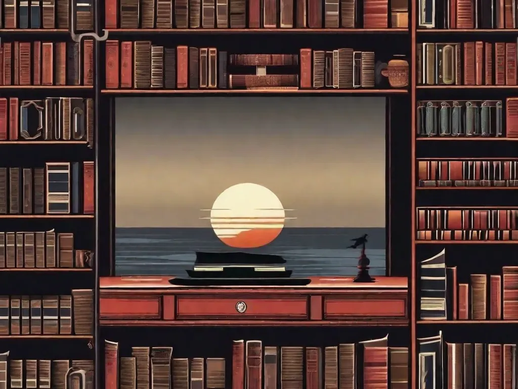 Descrição da imagem:
Uma estante de livros escura e misteriosa, repleta de romances de suspense arrepiantes. Os livros estão dispostos de forma a criar um padrão intrigante, com seus títulos e capas insinuando as emocionantes histórias escondidas em suas páginas. A imagem capta a essência da antecipação e desperta a curiosidade do leitor para mergul