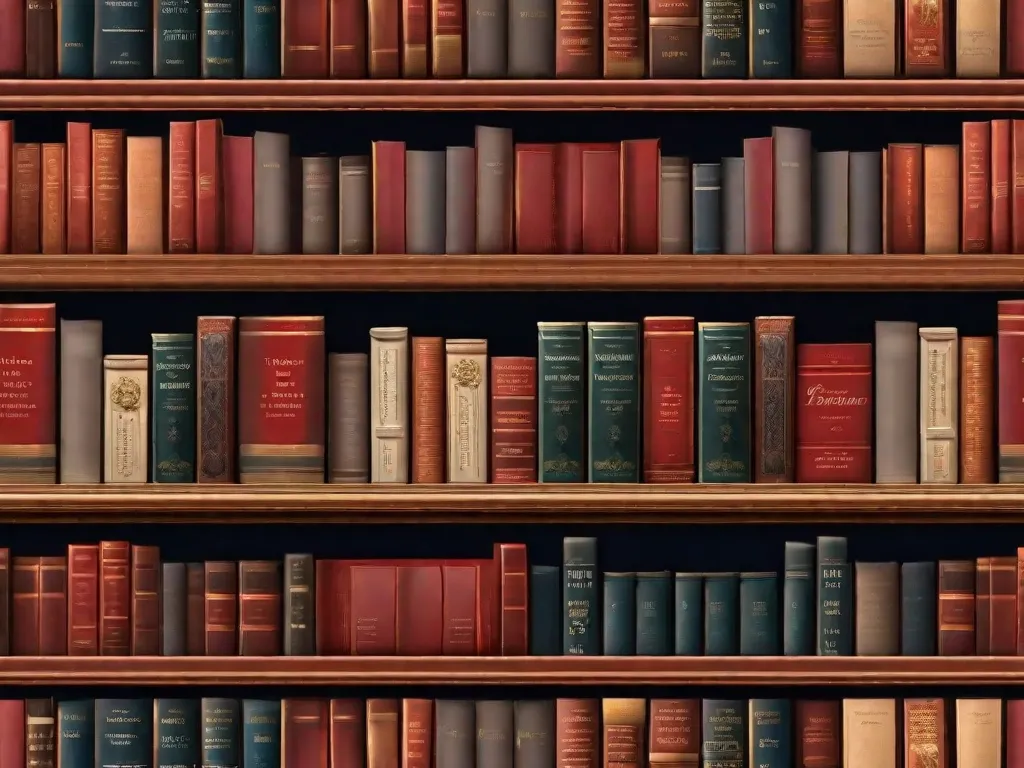Uma imagem de uma estante de livros antiga, repleta de romances clássicos lindamente encadernados. Os livros estão dispostos de forma a mostrar suas capas deslumbrantes, tentando os leitores a pegá-los e mergulhar no mundo encantador das histórias de amor atemporais.