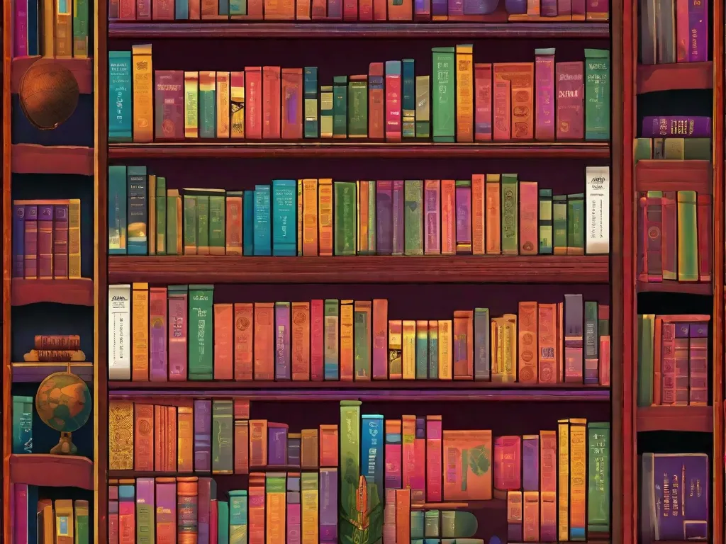 Descrição da imagem: Um close-up de uma estante cheia de diversos jogos literários. Os jogos incluem quebra-cabeças de palavras, palavras cruzadas e cartas de curiosidades. As cores vibrantes e os designs lúdicos das caixas dos jogos adicionam ao apelo visual geral.