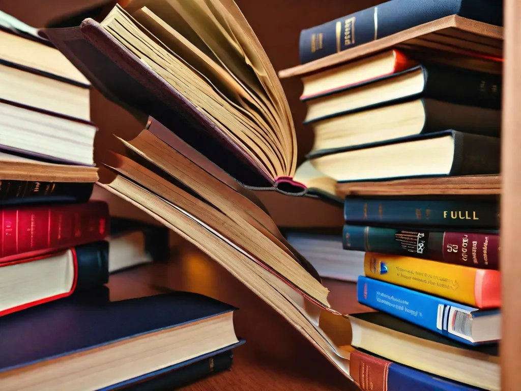 Descrição da imagem: Uma pilha de sete livros acadêmicos dispostos de forma organizada em uma mesa de madeira. Os livros abrangem diversas disciplinas, incluindo sociologia, psicologia, economia, literatura e ciência. Cada livro possui uma capa de cor diferente, representando o conhecimento diversificado que os estudantes universitários podem adquirir ao ler esses textos acadêmicos essenciais