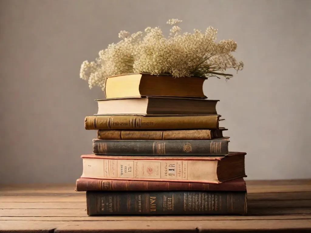 Descrição da imagem: Um cantinho aconchegante para leitura com uma poltrona vintage e uma pilha de livros antigos em uma mesa lateral de madeira. A luz suave do sol entra por uma janela próxima, iluminando o ambiente e criando uma atmosfera calorosa e nostálgica.