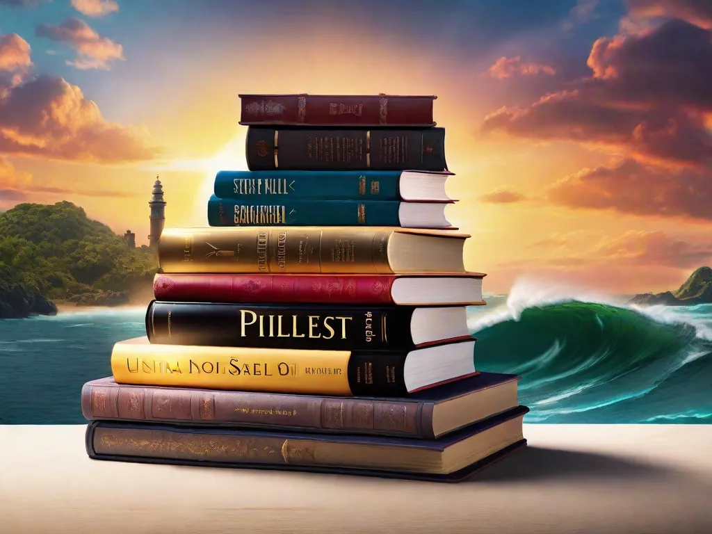 Descrição da imagem: Uma pilha de livros em pé, cada um representando uma aventura literária diferente. Os títulos variam de reinos de fantasia com criaturas míticas a mistérios emocionantes ambientados em locais exóticos. As capas vibrantes dos livros convidam os leitores a embarcarem em jornadas incríveis através do poder das palavras.