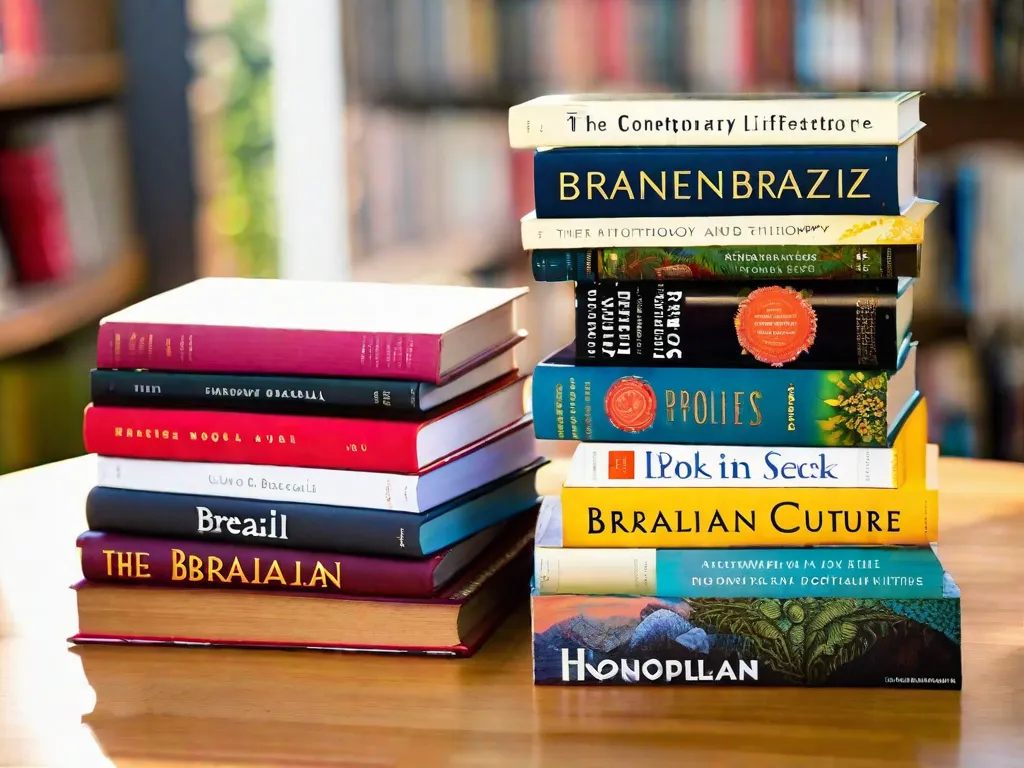 Descrição da imagem: Uma pilha de sete livros com capas vibrantes, representando uma variedade diversa de gêneros e temas. O título de cada livro é visível, incluindo