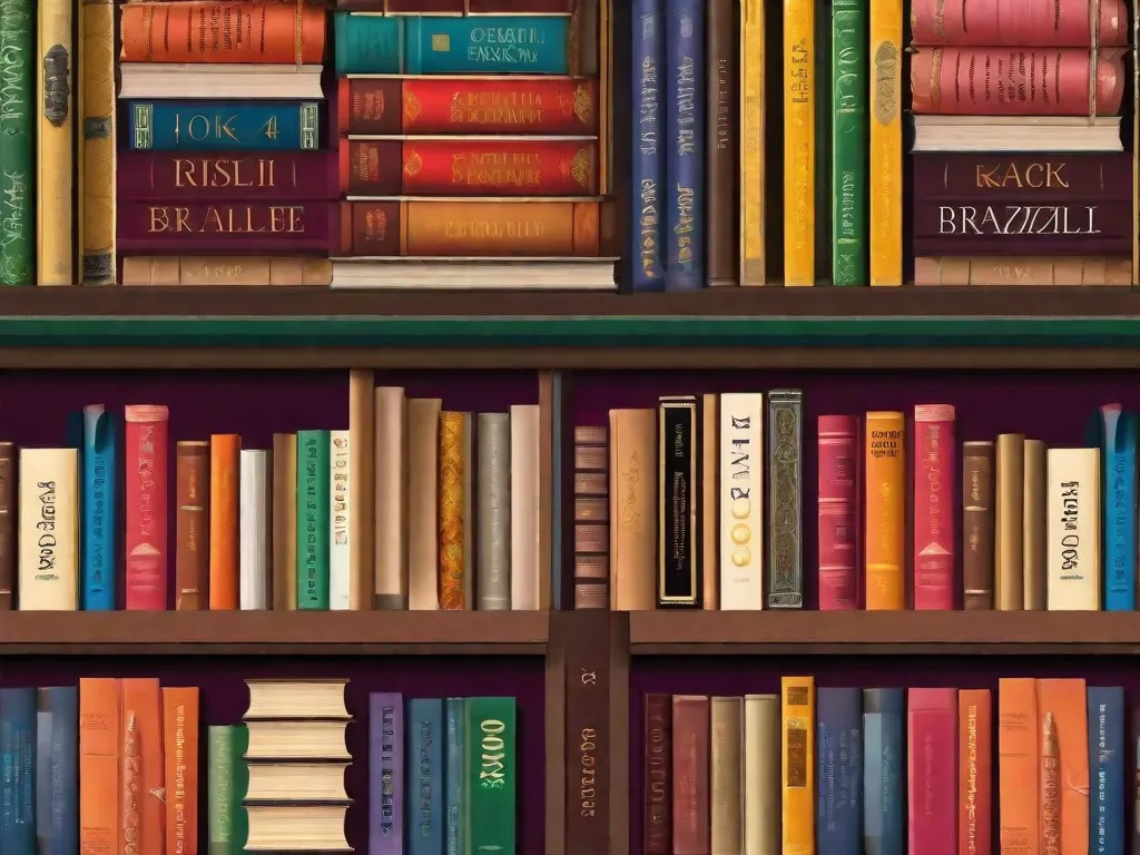 Uma foto de uma prateleira cheia de livros coloridos, representando uma coleção diversa de literatura brasileira. Cada capa de livro exibe as histórias e perspectivas únicas que compõem o rico patrimônio literário do Brasil. A imagem convida os leitores a explorar e se envolver com essas obras cativantes antes que o tempo acabe.