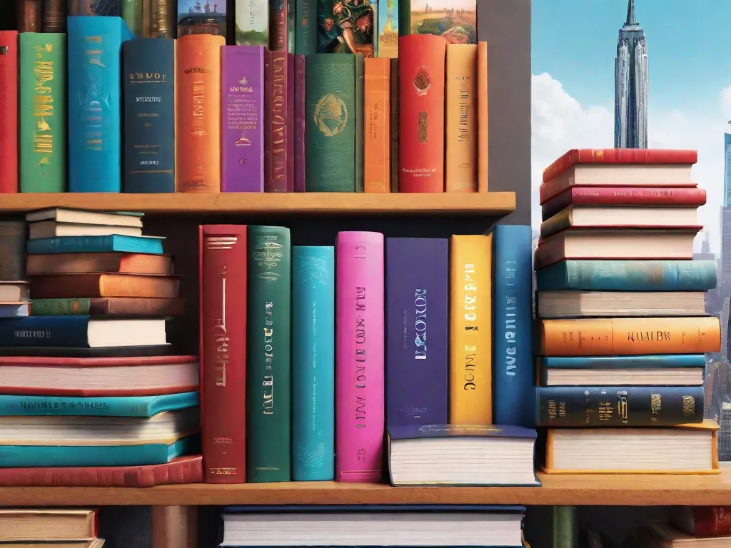 Descrição da imagem: Uma foto em close-up de uma pilha de livros em cima de uma mesa de madeira. Os livros são diversos em gênero e cor, variando de clássicos a romances contemporâneos. Os títulos são visíveis, exibindo uma mistura de literatura ficcional e não-ficcional. A imagem evoca uma sensação de exploração intelectual e a alegria da