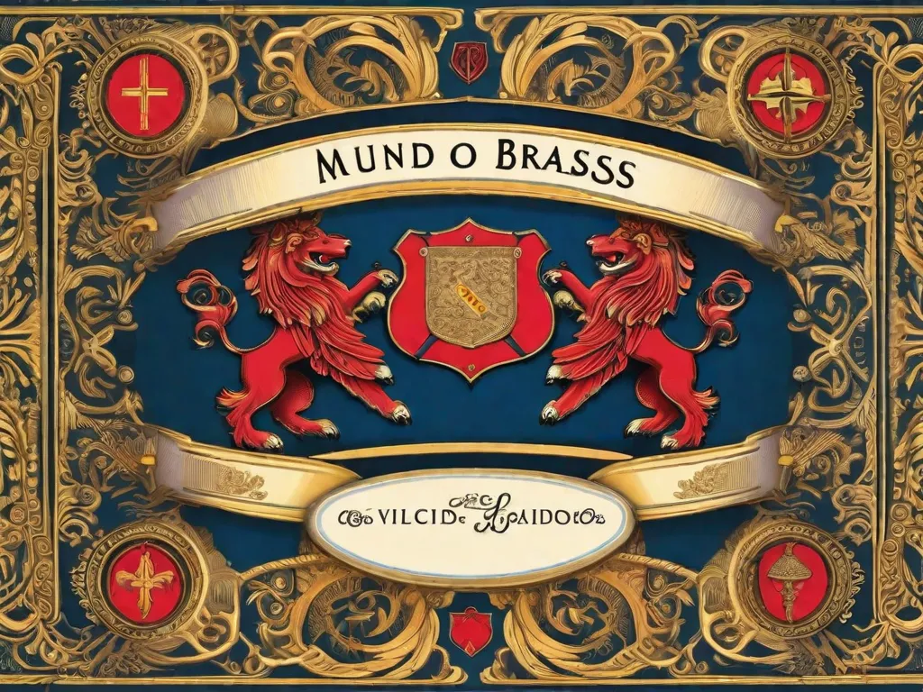 Uma imagem lindamente ilustrada de um cavaleiro medieval segurando um escudo com vários símbolos heráldicos coloridos e intricados. O cavaleiro fica orgulhosamente em frente a um cenário de castelos antigos e colinas ondulantes, representando o mundo encantador da heráldica retratado nos 15 livros sobre o assunto.