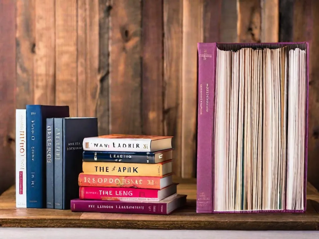 Descrição da imagem: Uma pilha de livros com capas vibrantes em uma mesa de madeira. Os títulos dos livros são visíveis e incluem