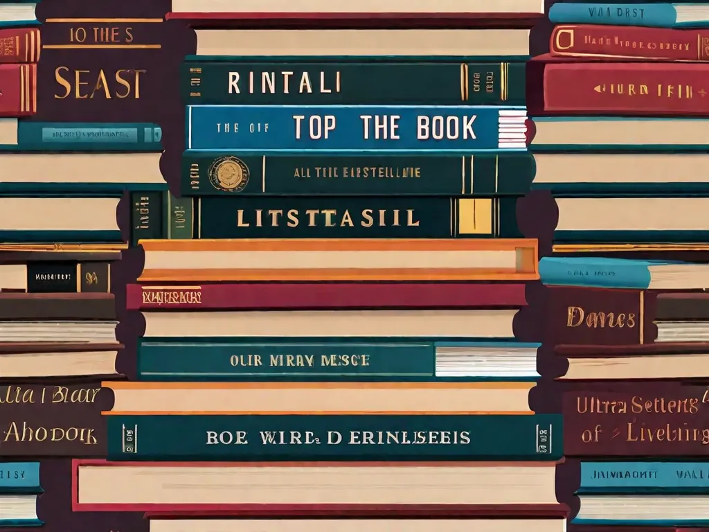 Uma foto de uma pilha de livros com capas vibrantes, representando os 10 livros mais vendidos de todos os tempos. Os títulos estão em destaque, mostrando uma variedade diversificada de gêneros e autores, convidando os leitores a explorarem essas obras-primas literárias.