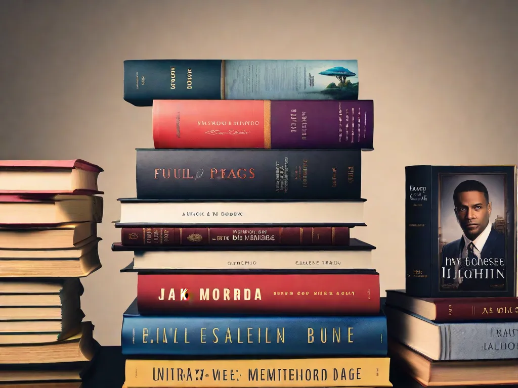 Descrição da imagem: Uma pilha de cinco livros com capas vibrantes, cada um retratando diferentes aspectos da maternidade. O primeiro livro mostra uma mãe abraçando seu recém-nascido, enquanto o segundo livro retrata uma mãe trabalhadora equilibrando sua carreira e vida familiar. O terceiro livro mostra a jornada de uma mãe solteira, e o quarto livro destaca os desafios e aleg