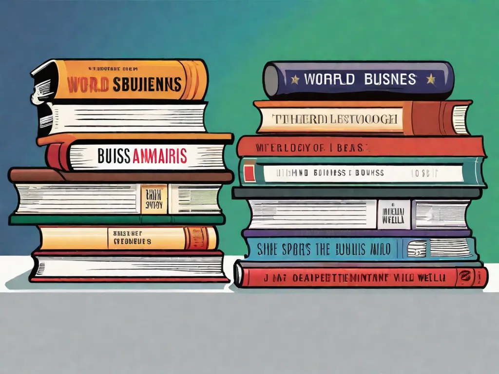 Descrição da imagem: Uma pilha de sete livros com capas coloridas, cada um representando um gênero diferente de notícias. Os livros têm os títulos