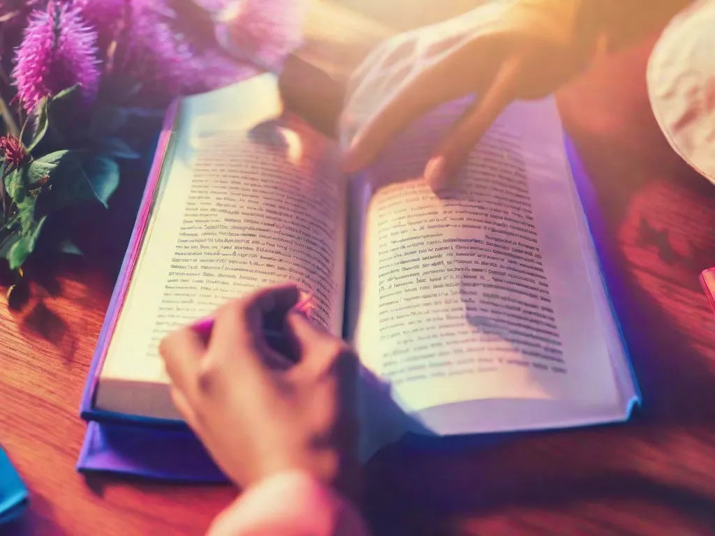 Descrição da imagem: Um close das mãos de uma pessoa segurando um livro com uma capa vibrante. Os dedos da pessoa estão levemente curvados ao redor do livro, indicando empolgação e antecipação. O fundo está desfocado, enfatizando o foco no livro e nas emoções que ele evoca.