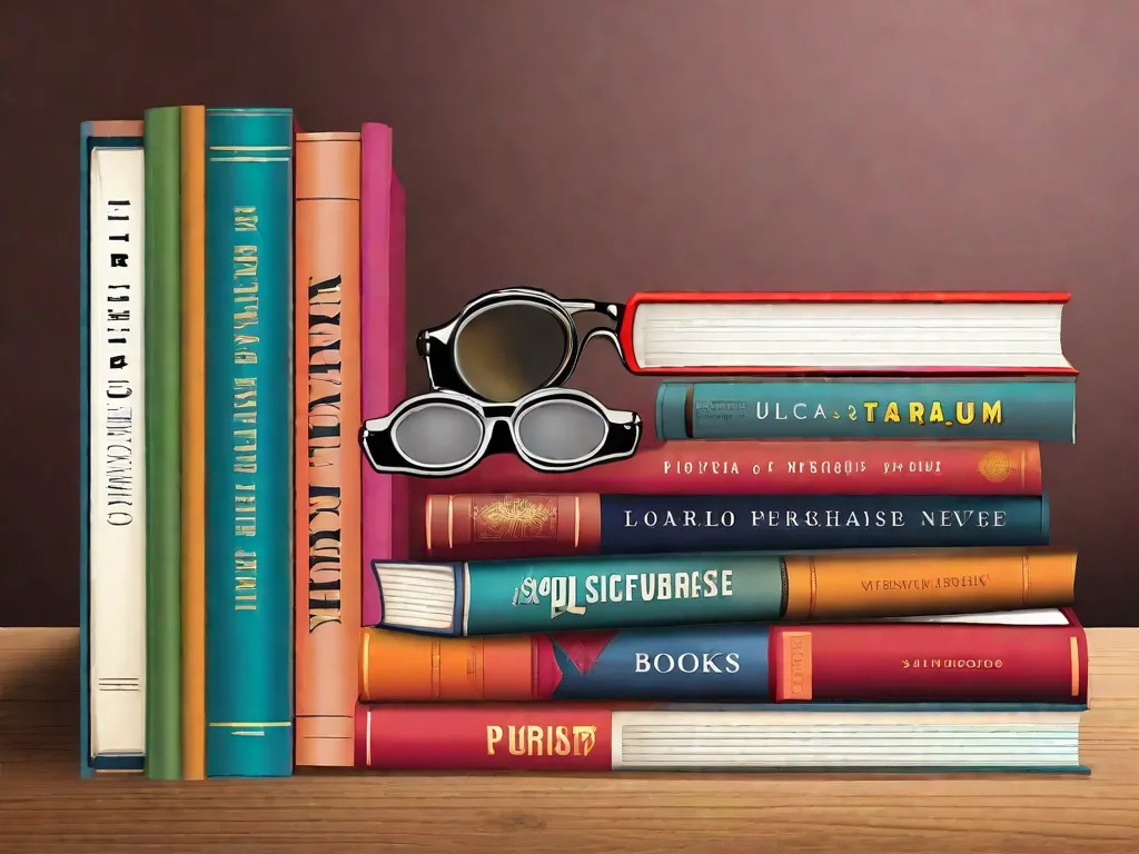 Descrição da imagem: Uma pilha de dez livros com capas coloridas, cada livro com um título diferente de um livro de parafrasear. Os livros estão dispostos de forma organizada em uma mesa de madeira, e um par de óculos de leitura está colocado em cima da pilha. A imagem representa a variedade e a emoção de descobrir novas perspectivas através dos livros de parafrasear.