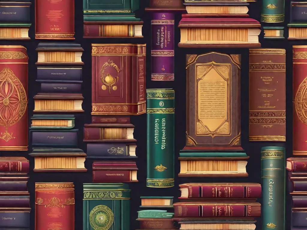 Descrição da imagem: Uma pilha de 21 livros de fantasia dispostos em um padrão caprichoso. Cada livro tem uma capa única, apresentando ilustrações vibrantes de criaturas míticas, paisagens mágicas e batalhas épicas. Os títulos evocam uma sensação de maravilha e aventura, prometendo transportar os leitores para mundos encantadores além de sua imagina