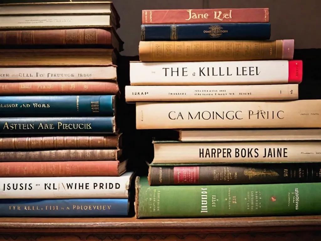 Uma imagem de uma estante de livros muito usada, cheia de clássicos da literatura como