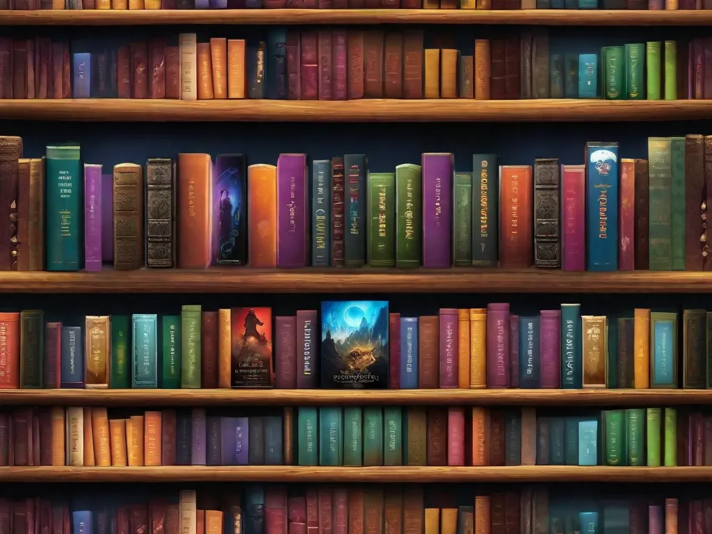 Descrição da imagem: Uma estante de livros vibrante, cheia de 10 livros de aventura. Cada livro possui uma capa única, mostrando as emocionantes jornadas e desafios enfrentados por seus heróis. Os títulos variam de épicas buscas de fantasia a histórias reais de triunfo, inspirando os leitores a embarcarem em suas próprias aventuras e superarem obstáculos