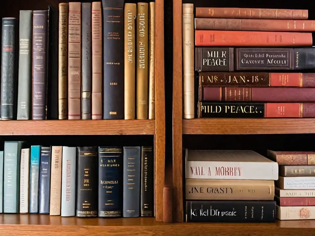 Descrição da imagem: Um close-up de uma estante de livros cheia de clássicos da literatura. Os livros estão arrumados de forma organizada, exibindo títulos como 