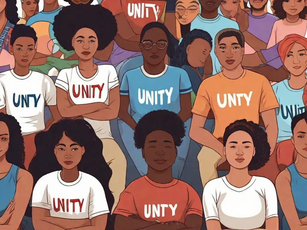 Descrição da imagem: Um grupo diverso de pessoas está em pé juntas, representando diferentes raças, gêneros e culturas. Elas estão de mãos dadas e sorrindo, simbolizando união e quebrando preconceitos e estereótipos. A imagem transmite uma mensagem de inclusão, aceitação e valorização da diversidade.